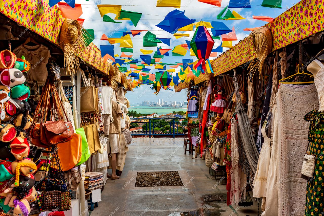 Mercado Colorido de Artesanato em Olinda, Pernambuco: Um Espetáculo Cultural e Festivo