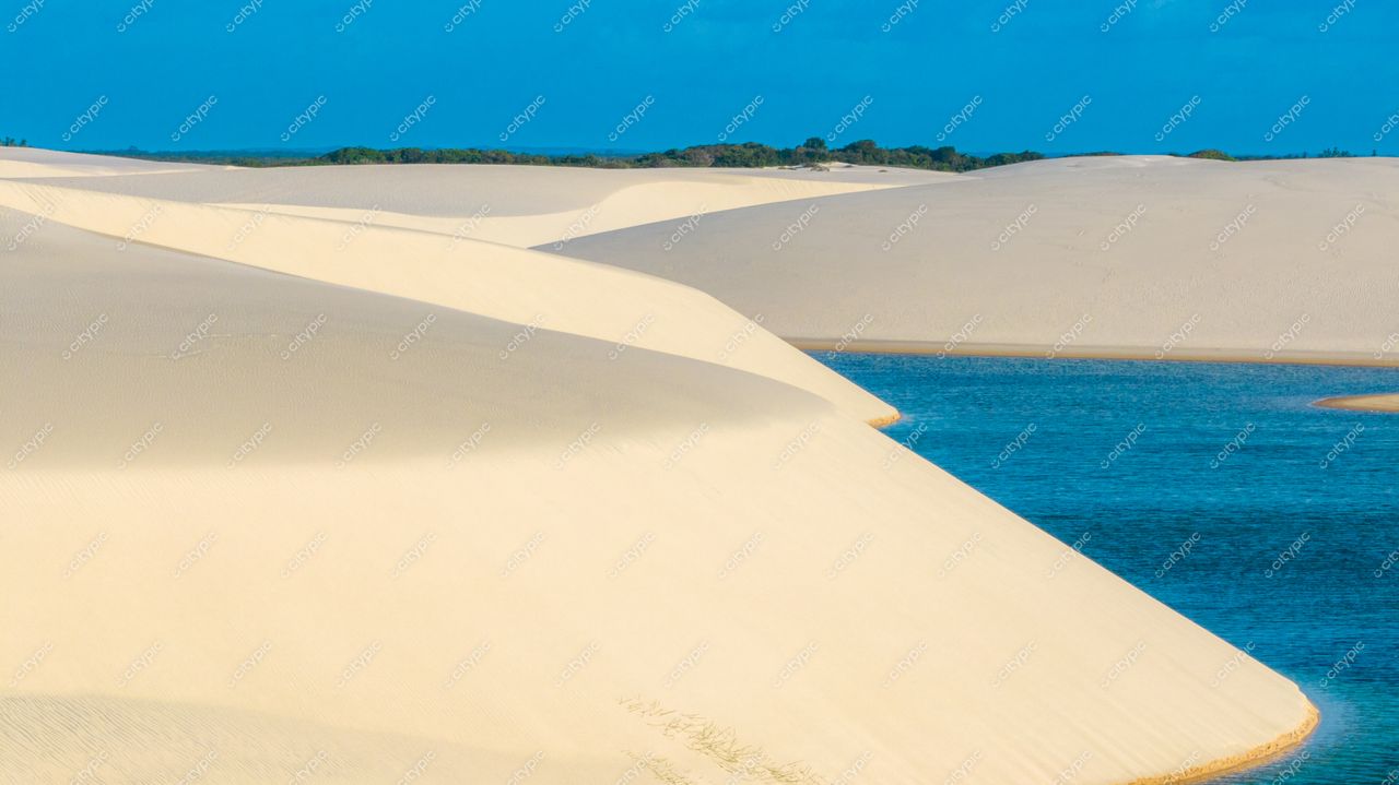 Oásis de Tranquilidade: A Beleza das Dunas de Areia e Água Serena