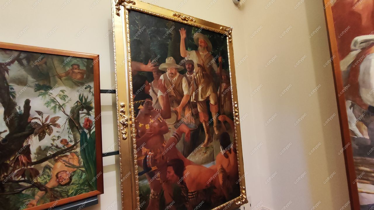 São Paulo, Brasil: Pintura histórica emoldurada em museu retrata cena vibrante da cultura brasileira