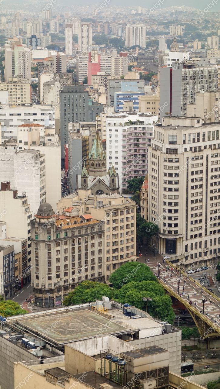 São Paulo, São Paulo, vista panorâmica em dia nublado com mistura de arquitetura moderna e antiga e áreas verdes