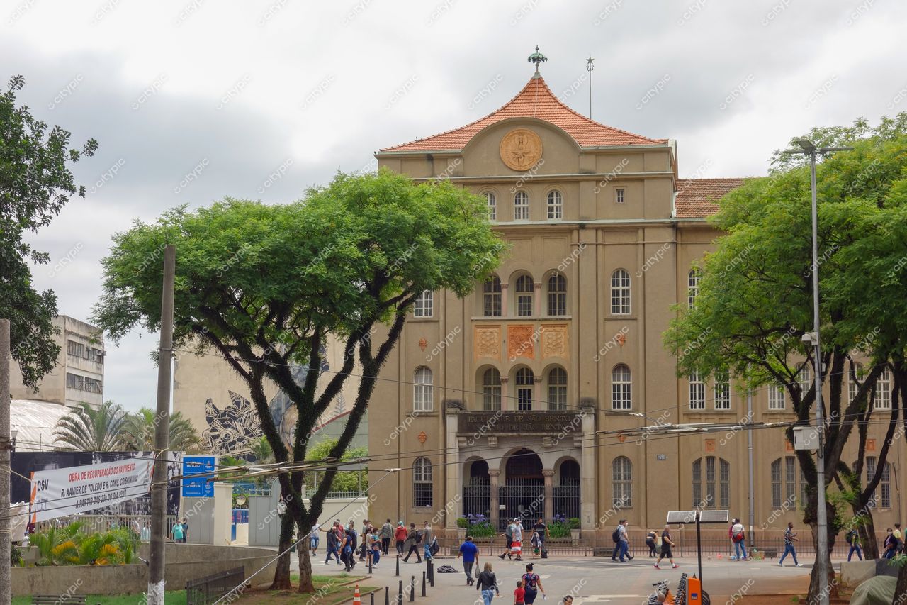São Paulo, São Paulo, edifício histórico com arquitetura marcante cercado por árvores e construções modernas em dia nublado