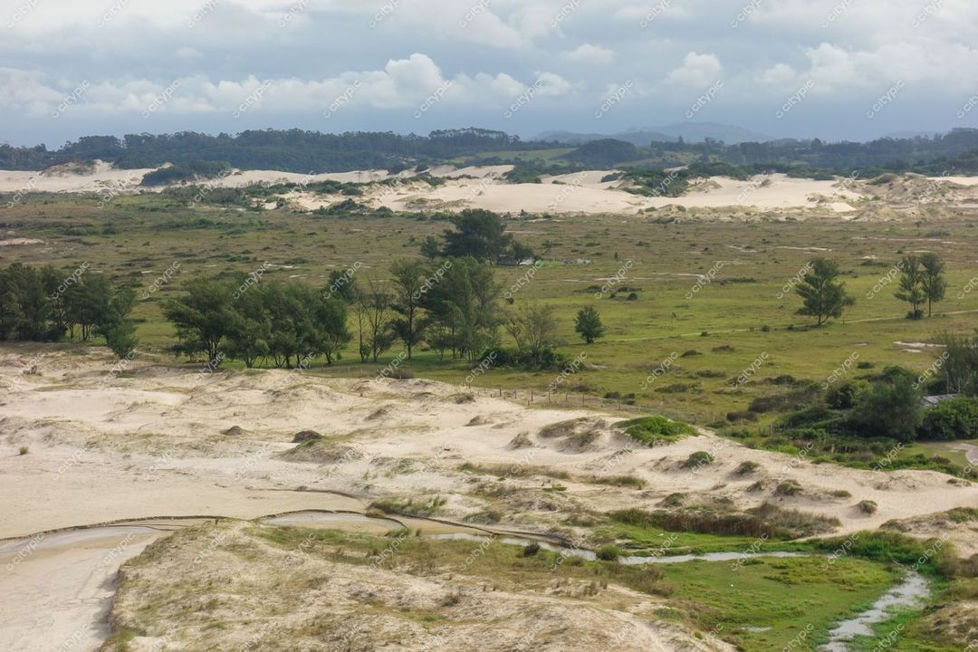 Torres, Rio Grande do Sul, paisagem natural com dunas suaves, vegetação rasteira e céu nublado em iluminação difusa