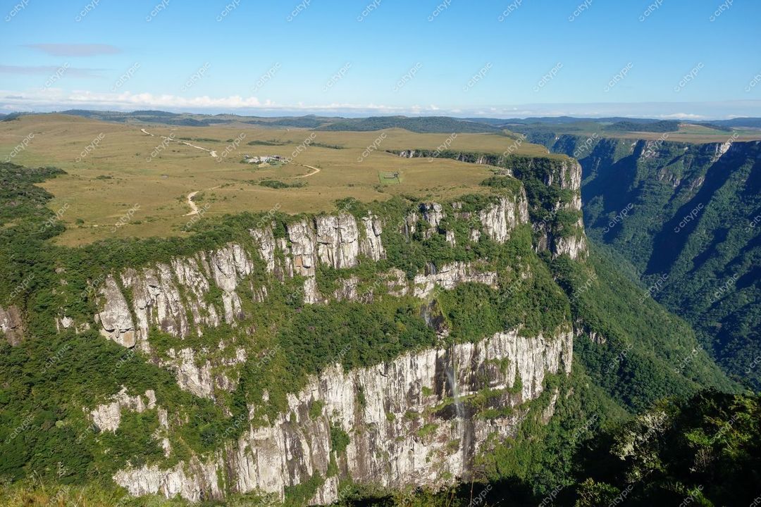 Cambará do Sul, Rio Grande do Sul vista panorâmica de cânion com vegetação densa e céu claro ao fundo